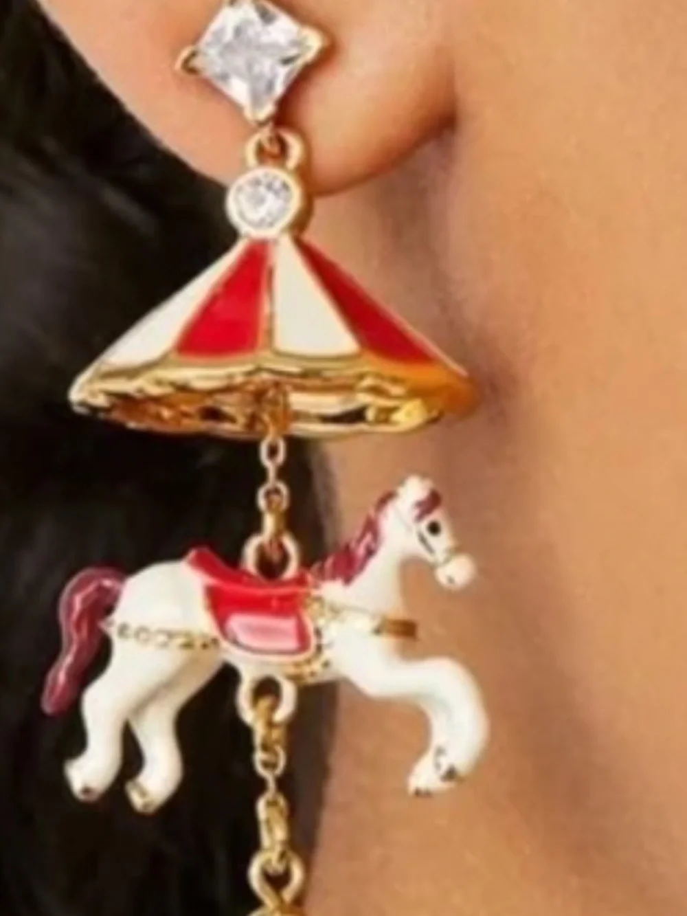 kate spade New York Red, White & Gold Carousel Horse Drop Earrings